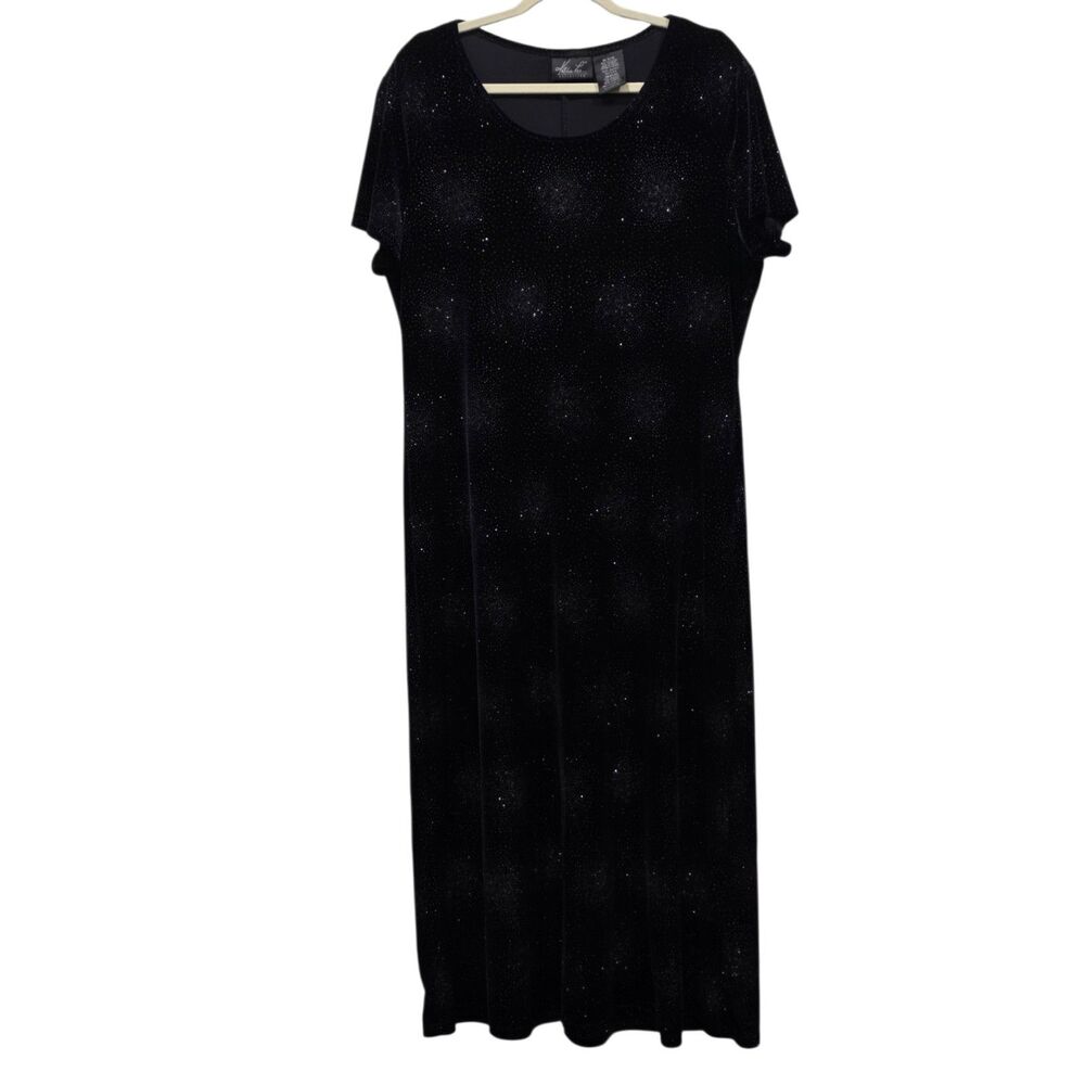 Vintage Kathie Lee Black Glitter Velvet Maxi Dress Womens XL 16/18 Formal